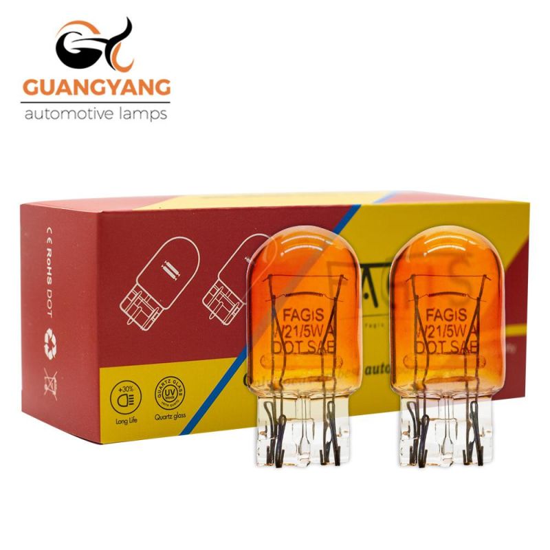T20 Amber 7443 12V 21/5W Halogen Lamps Wy21/5W Auto Parking Bulbs