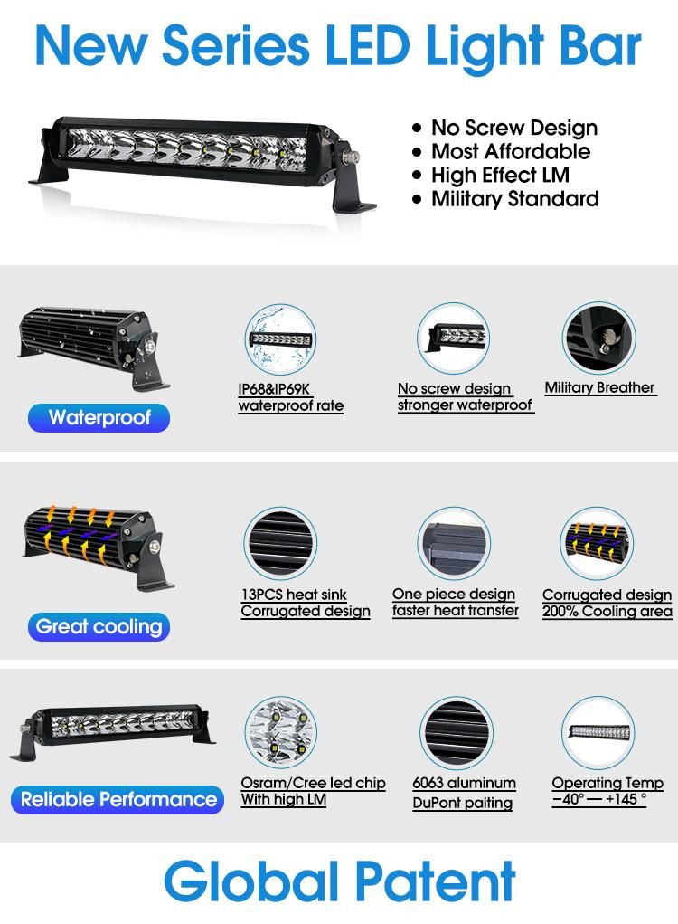 Aurora Hi Low Beam No Screw Single Row Offroad LED Lightbar for Car Truck Jeep