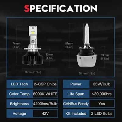 Automobile Headlights D4s D4r LED Headlight Bulbs Conversion Kit Replace OEM HID Xenon Headlight Lamps 6500K 100W