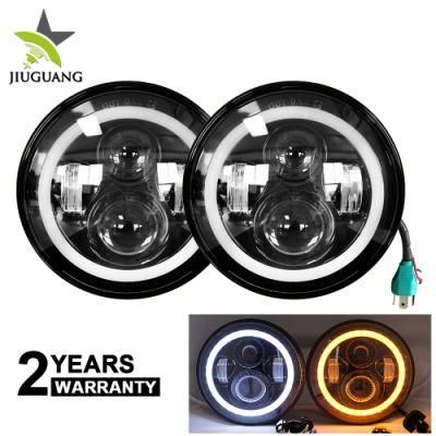 DOT E-MARK High Beam Round Breathing Hole Angel Eyes Motorcycle Jeep 75W 7 Inch LED Headlight