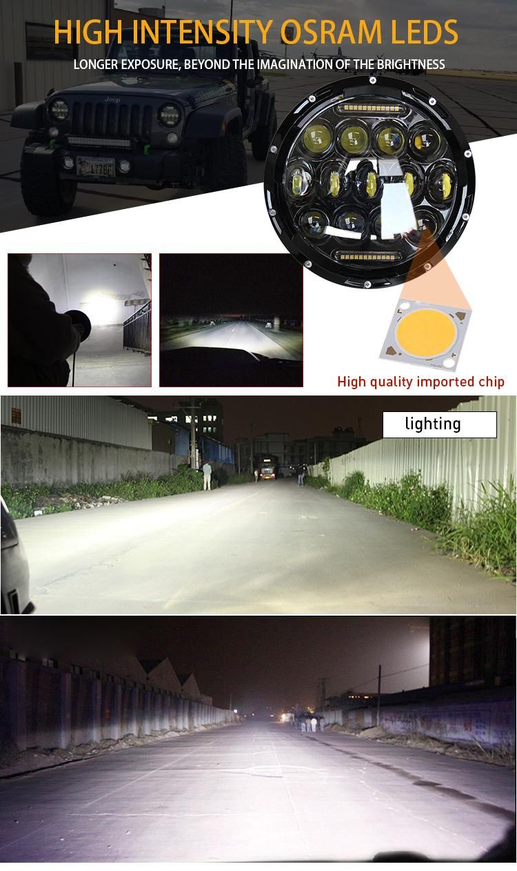 DOT E9 75W 12V Harley Motorcycle Jeep 7 Inch Round LED Headlight for Cars