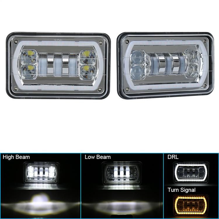 4X6 LED Headlight Car Light White Halo DRL Amber Turn Signal for Jeep Ford Trucks 4X4 off-Road Sealed High Low Beam Headlight Assembly Replacement