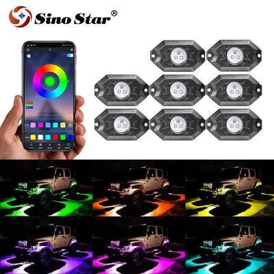 Ss731835 8 Pods RGB LED Rock Lights with Bluetooth Controller Remote Multicolor Neon LED Light Kit for Music Mode Flashing