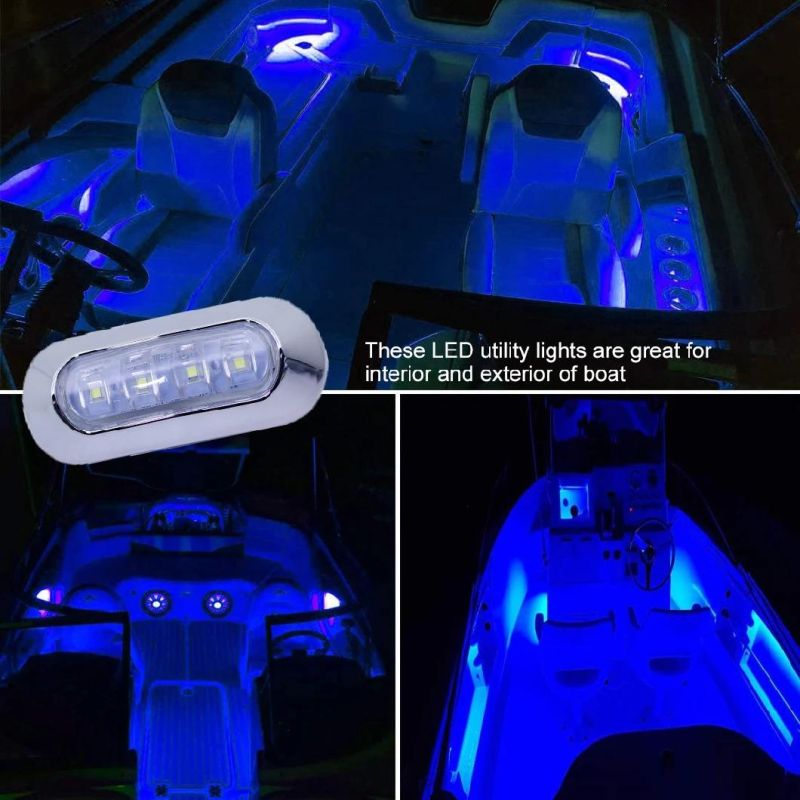 4-LED Interior Boat Lights Blue Utility Slim Strip Bar Light