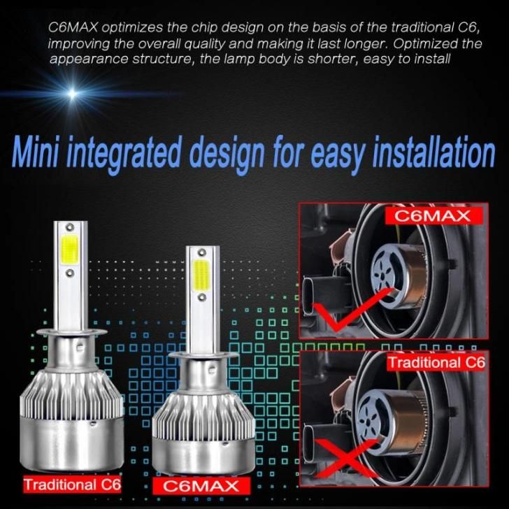 2 PCS C6 Max Mini H1 H7 H8 9005 Car Headlight 72W 8000lm 6000K Cool White for Car Fog Lamp Lights 12V IP68 LED Headlights