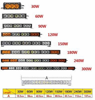 Amber White Spot Flood 90W Single Row LED Light Bar for Offroad Jeep