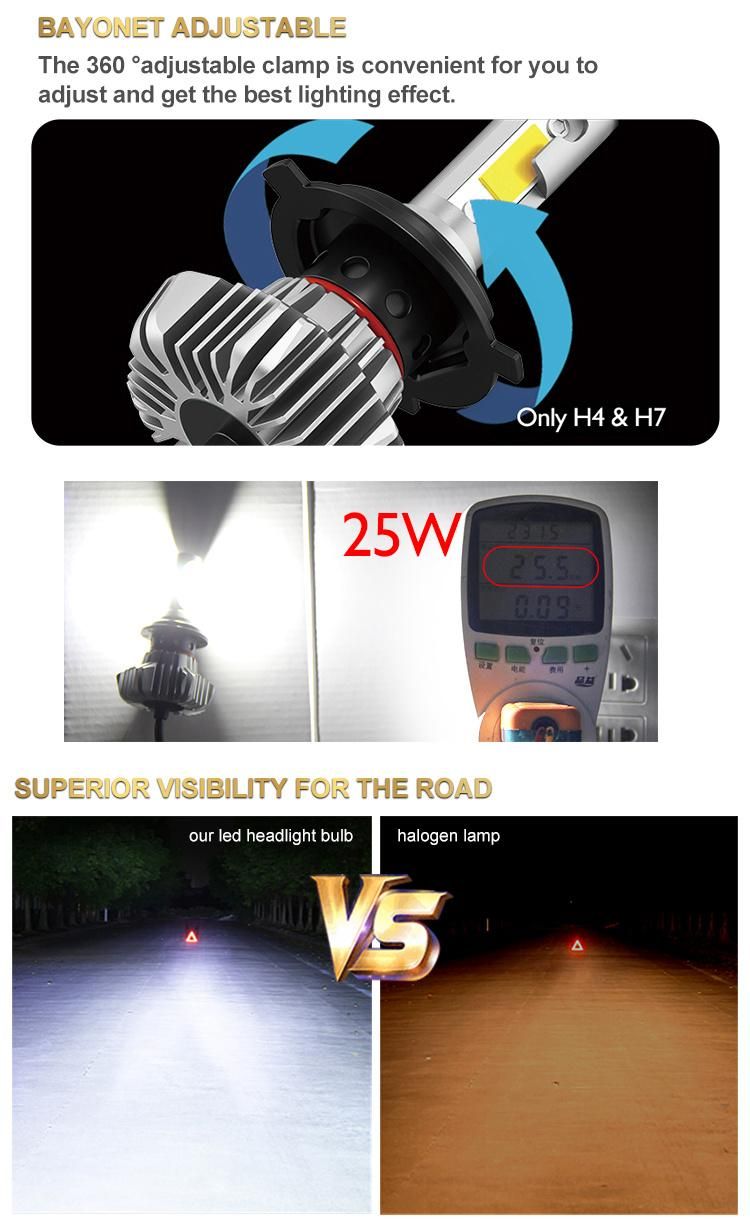 Super Bright Headlamp 12V Kits COB Fanless S9 50W 12000lm H4 LED Headlight Bulbs Auto Car Light H7 LED