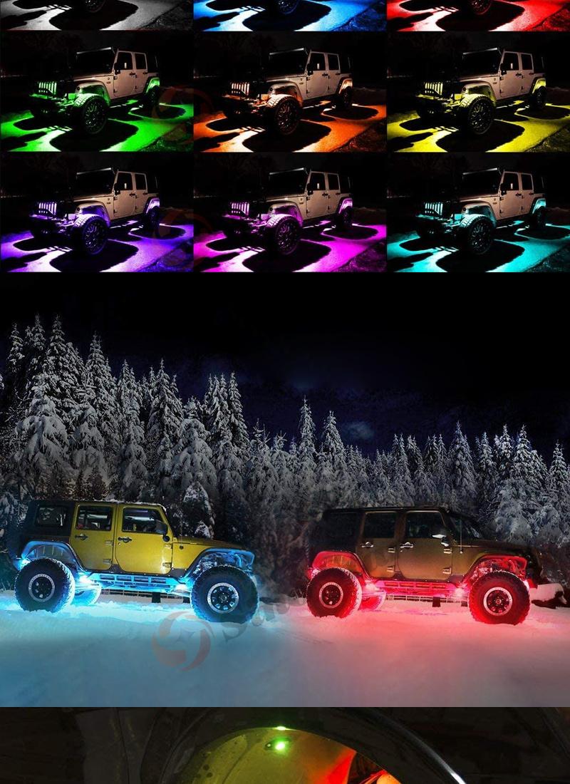 Ss731835 8 Pods RGB LED Rock Lights with Bluetooth Controller Remote Multicolor Neon LED Light Kit for Music Mode Flashing