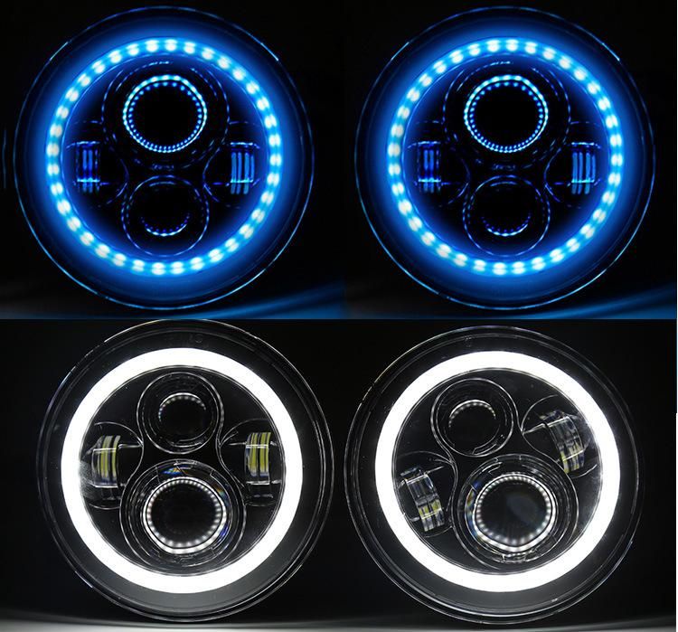 7" LED Headlight 45W High Low Beam Halo Angel Eye DRL Amber Turn Signal for Jeep Wrangler Jk Tj Land Rover Harley