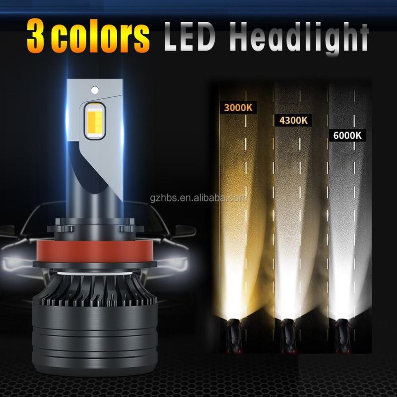 50W 3000K/4300K/6000K Tricolor LED Car Lights H4 H7 H11 H1 9005 9006 Xm70 LED Headlight for Car