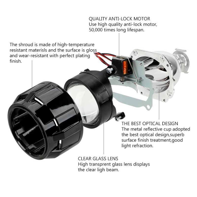 H1 LED Bulb H4 H7 Xenon HID Projector Lens Silver Black Shell 2.5 Inch Motorcycle Car Accessories
