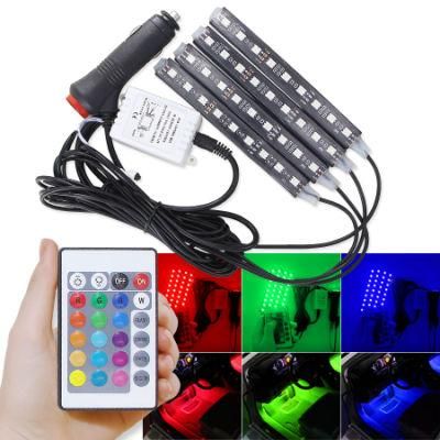 4PCS Car RGB LED Strip Light LED Strip Lights Colors Car Styling Decorative Atmosphere Lamps Car Interior Light with Remote 12V