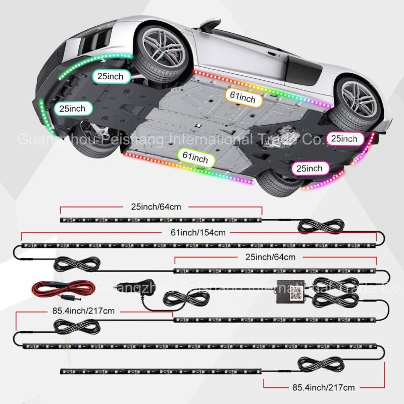 154cm+64cm Amazon Bestsell Flowing Chasing Color RGB Car Underglow Light Kit Neon Light Car LED Strip Lights