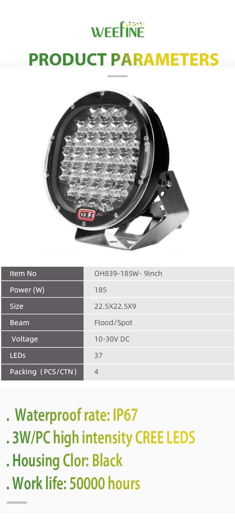 185W Round Powerfule LED Work Light Fog Lighting with Mounting Bracket for off Road