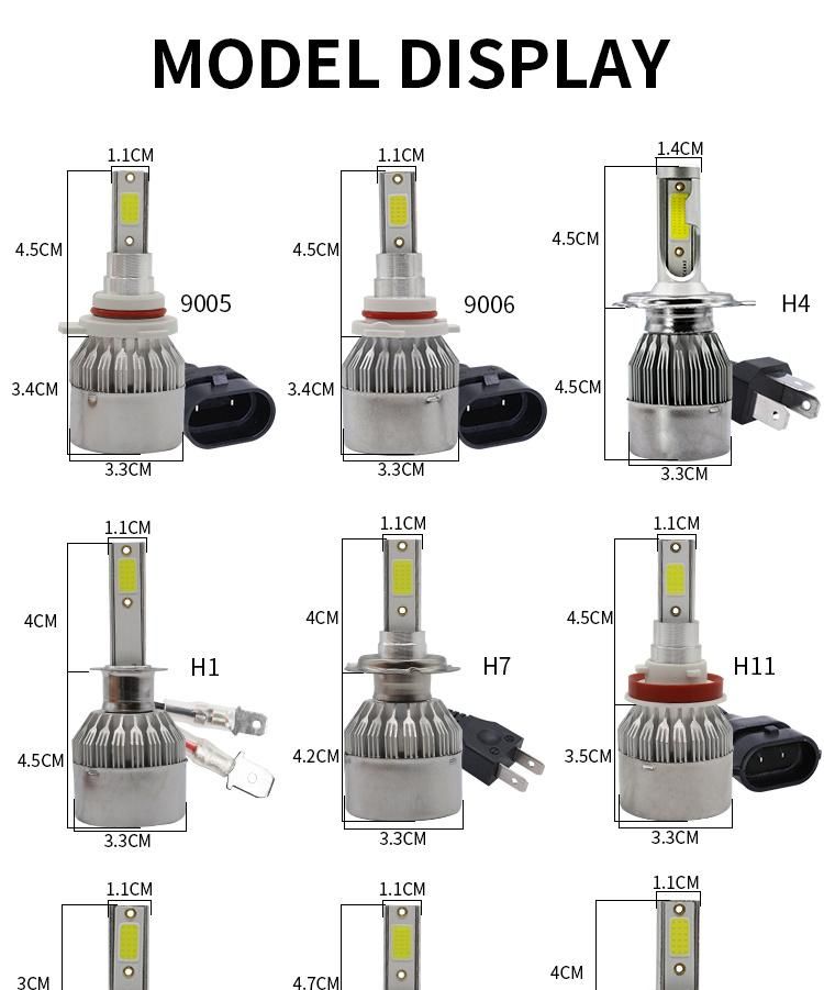 C6 LED Headlight H1 H3 H4 H7 H11 Hb3 9005 Hb4 9006 COB 72W 7600lm Car Front Fog Lamp