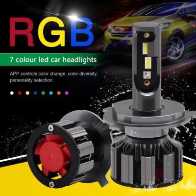 APP Bluetooth Control RGB Car LED Headlight Changeable Color Light H1 H3 H8 H9 H11 9005 9006 Auto Head Lamp LED H4 LED H7 Bulbs