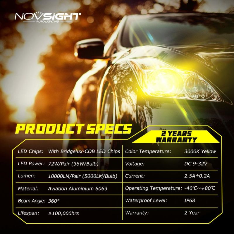 N12 Series H3 H1 H4 H7 H11 LED Auto Light with Car Headlamp Golden Light 9006 9005 60W and Xenon Kit 10000lm 6000K Bulb