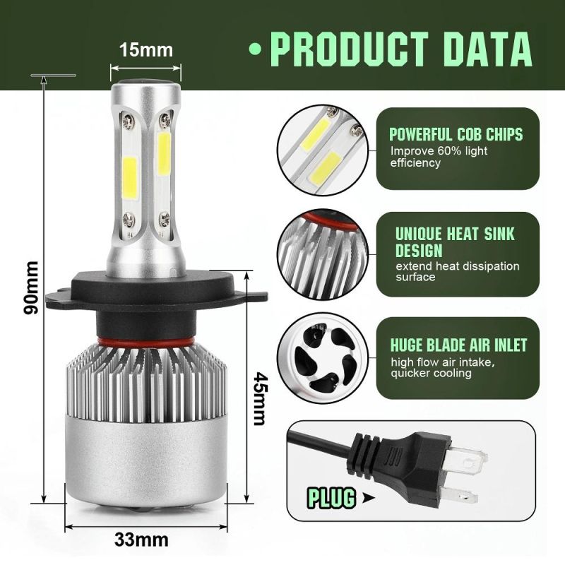 Wholesale Car Light Cheap 9003 Hb2 H4 S2 LED Headlight Bulb Three Sides 72W 8000lm