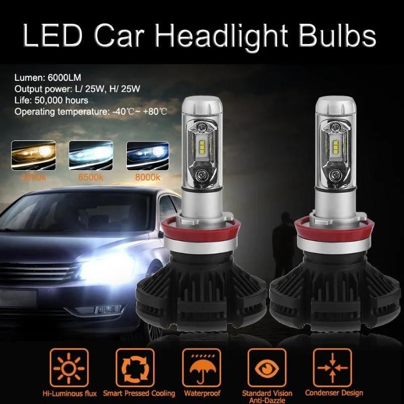 X3 LED Headlight H4 LED Headlight Bulbs H7 H11/H8/H9 9005 9006/Hb4 50W 12000lm Front Bulb Automobile Headlamp 6500K