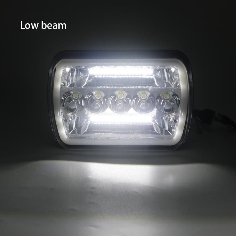 2PCS 45W 5X7" Square LED Headlight High Low Beam DRL Turn Signal with Halo Ring Angel Eyes for Offroad Truck
