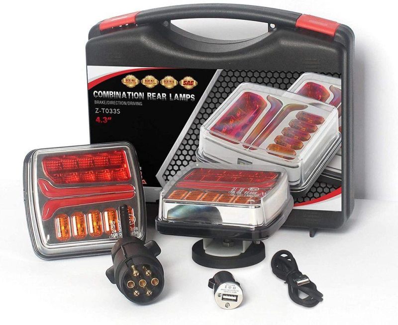 Wireless LED Magnetic Lights Kit for Trailer Tractor Rechargeable Magnetic Tail Lamp Kit with Case