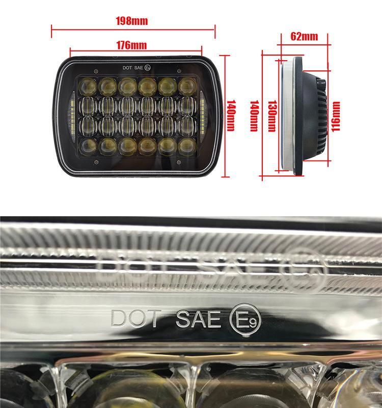 96W White DRL Hi/Lo Beam Headlamp for Jeep Wrangler Yj Cherokee Xj 7X6 5X7 Inch 7′′ Square LED Headlight