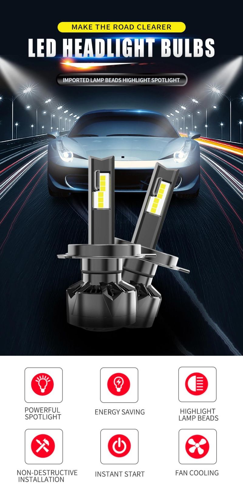 2020 Manufacturer High Power Lumen 75W Canbus Decoder 24V 12V 9006 9005 H13 H7 H1 H11 H7 H4 Auto Cars LED Headlight for Trucks