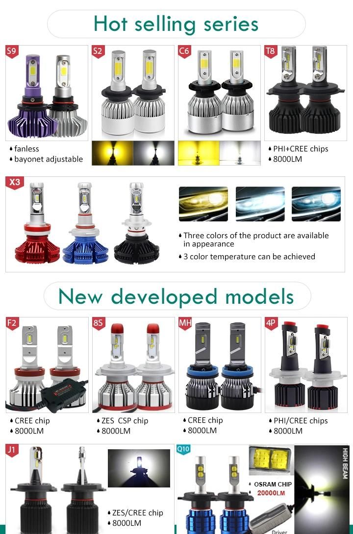 Cheap S2 S1 X3 T8 C6 55W 13000 Lumen Auto Zes Headlights Bulbs Fanless S9 H4 H7 Auto LED Car Light