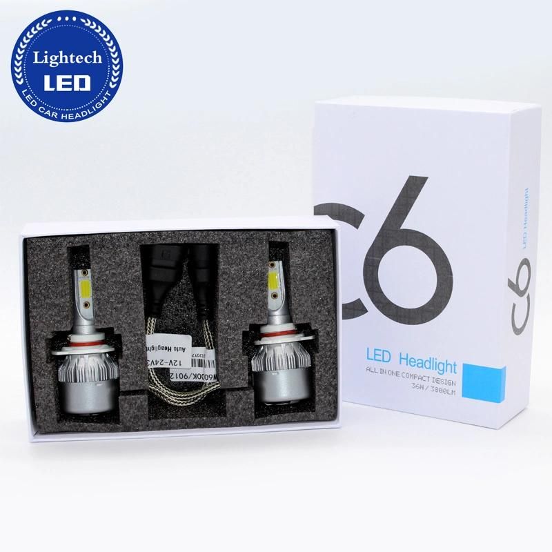 Hot Seller Car 36W 6000K COB 3800lm All in One C6 LED Headlight Hb3 Hb4 H4 H7 H11 9012 in Auto Lighting System