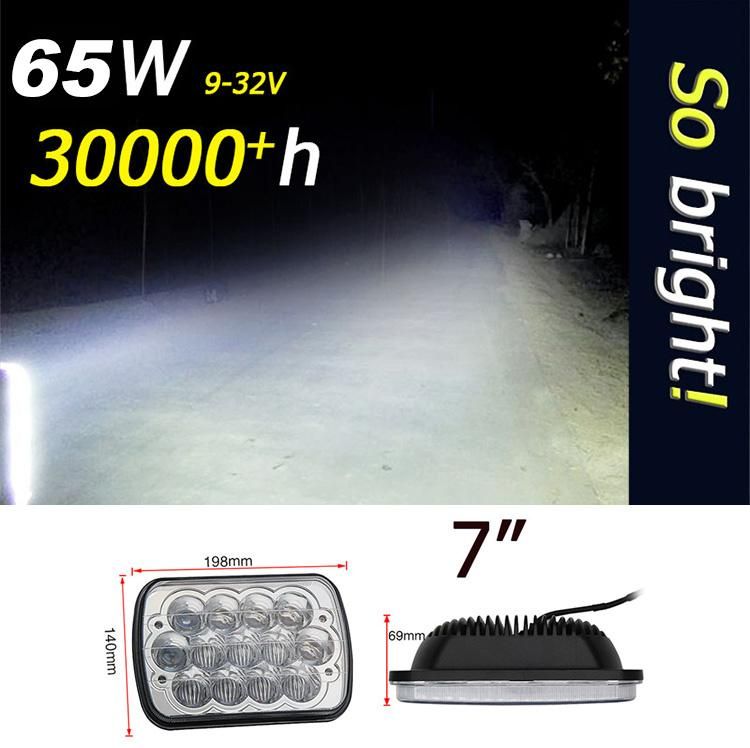 5X7 Inch Sealed Beam 65W LED Headlight with Blue DRL for Ford Jeep Wrangler Yj Cherokee Xj off Road Truck Headlamps