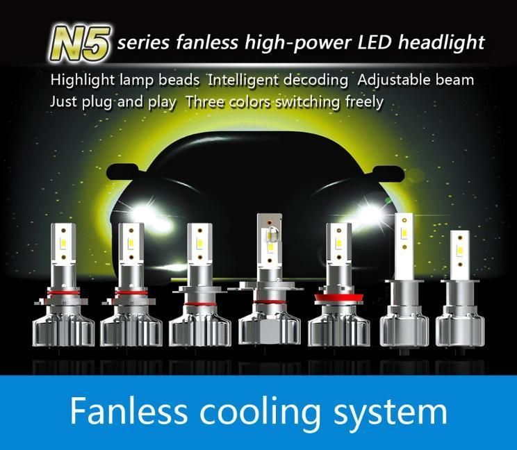 Waterproof Fanless N5 LED Car Headlights 12V 30W 6000lm Csp3570 Auto Light H4 H7 H11 H13 9005 9006 Silence Quiet Cooling White 6000K