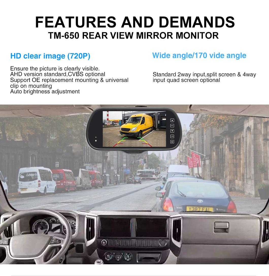 720p HD 6.5 Inch Rear View Mirror Monitor Car Truck Van Side Backup Camera System