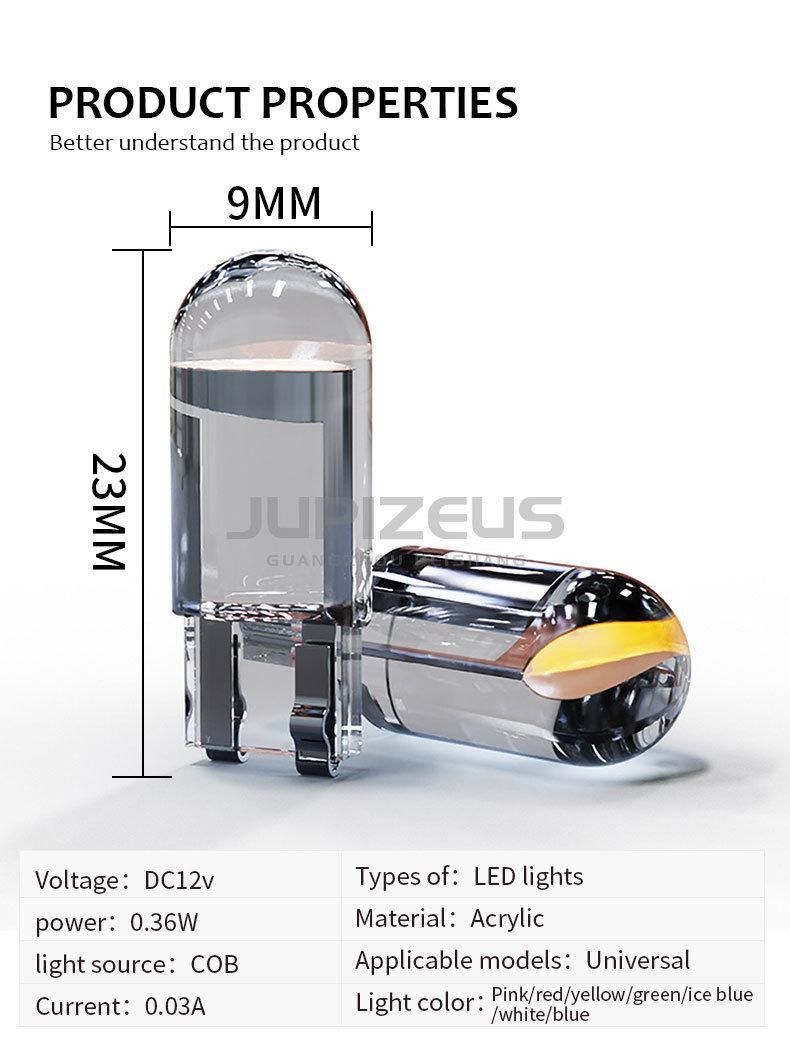 Glass High Bright Original COB T10 W5w 194 168 LED Car Bulb Green Red Blue Amber License Plate Lamp 12V Dome Light