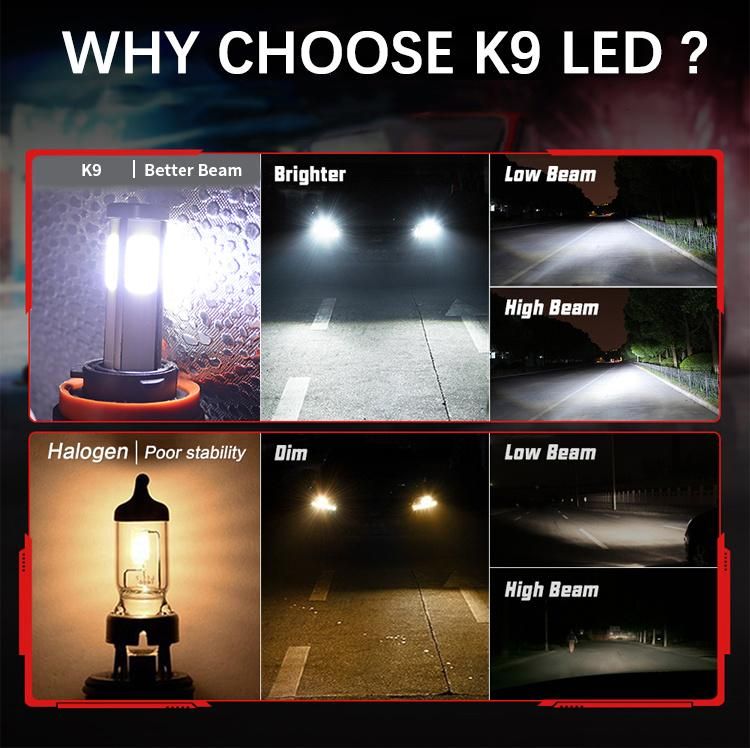 K9 9005 Hb3 9006 Hir2 Hb3 Hb4 H1 H4 6000K Car Laser Headlamp Bulbs LED 24V Auto Universal 4 Side LED Headlight Bulb H7