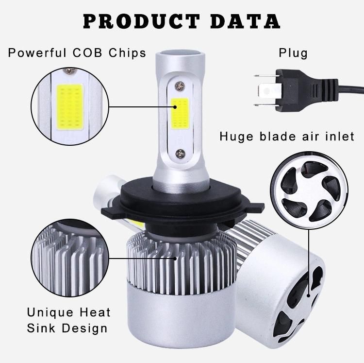 Auto Lighting Wholesale Three Side Head Lamp COB 72W 8000 Lumens 6500K H1 Conversion Kit S2 Car LED Headlight Bulb