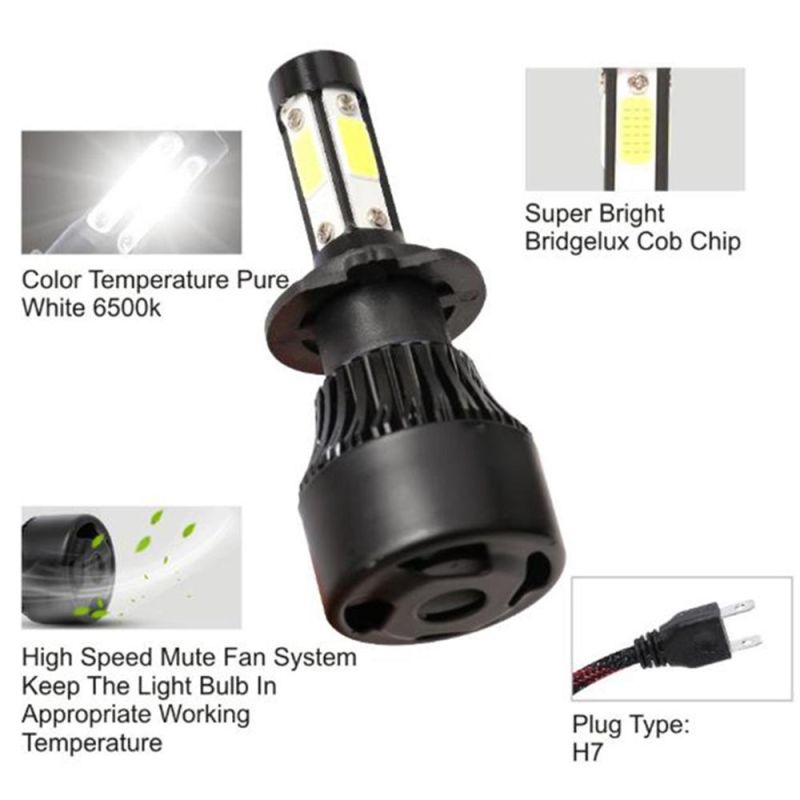 H7 LED Headlight Bulbs 8000lm 4 Side COB Chips Plug and Play Low Beam Headlights Conversion Kit with Cooling Fan