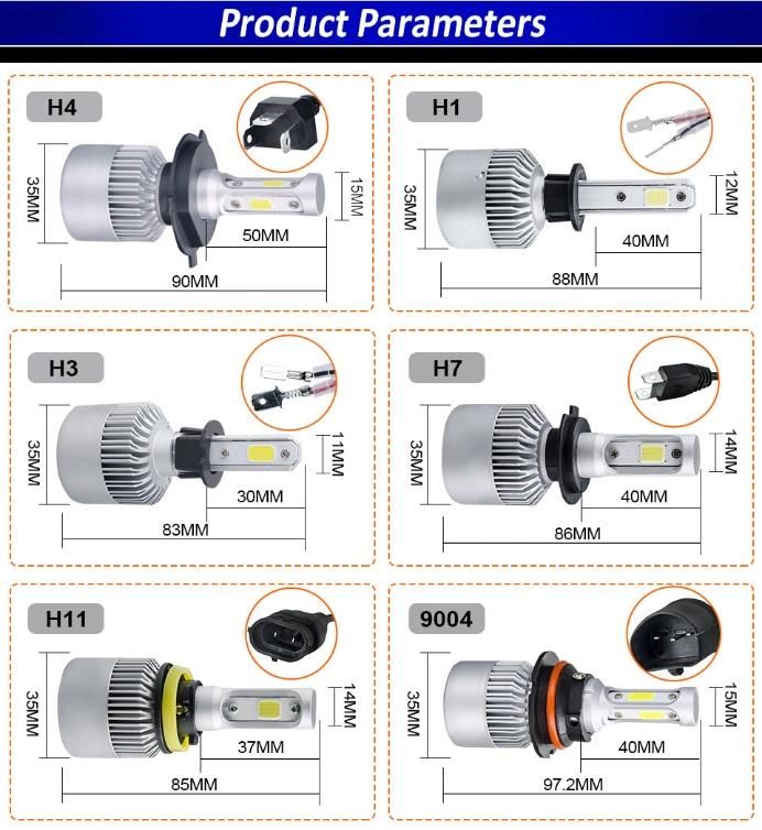 S2 2X LED Bulbs Car Headlights H7 H4 H1 H8 H11 Hb3 9005 Hb4 9006