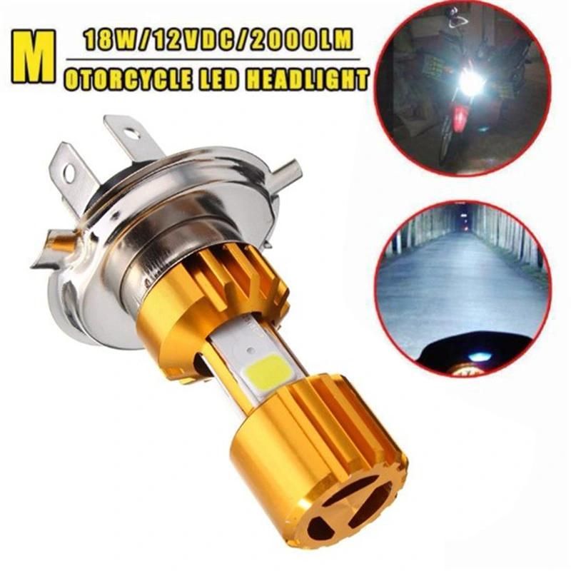 H4 LED 3 COB Motorcycle Headlight Lamp Bulb 6000K Hi/Lo Beam Light White 18W