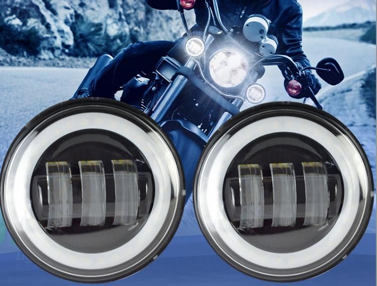 4-1/2" 4.5 Inch LED Passing Light Auxiliary Lamp for Harley Davidson Sportster Motorcycle White DRL Halo Angel Eyes Fog Light