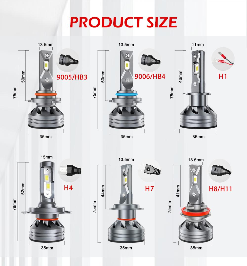 F18 8000 Lumen High Power 4 Sides H7 H11 9004 Auto LED Headlight Bulbs