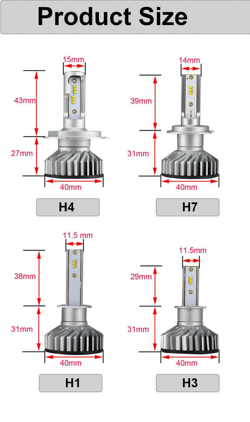 Canbus H4 H7 H1 H11 LED 4300K 5000K 6500K 8000K Car Headlight H3 H8 H9 H11 880 881 LED Bulb Auto Fog Lamp 12000lm Zes
