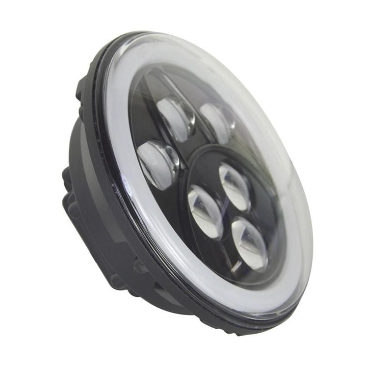 Black 7inch Round LED Headlight for Jeep Wrangler off Road 4X4 Motorcycle High Low Beam Light Halo Angle Eyes Blue DRL Headlamp