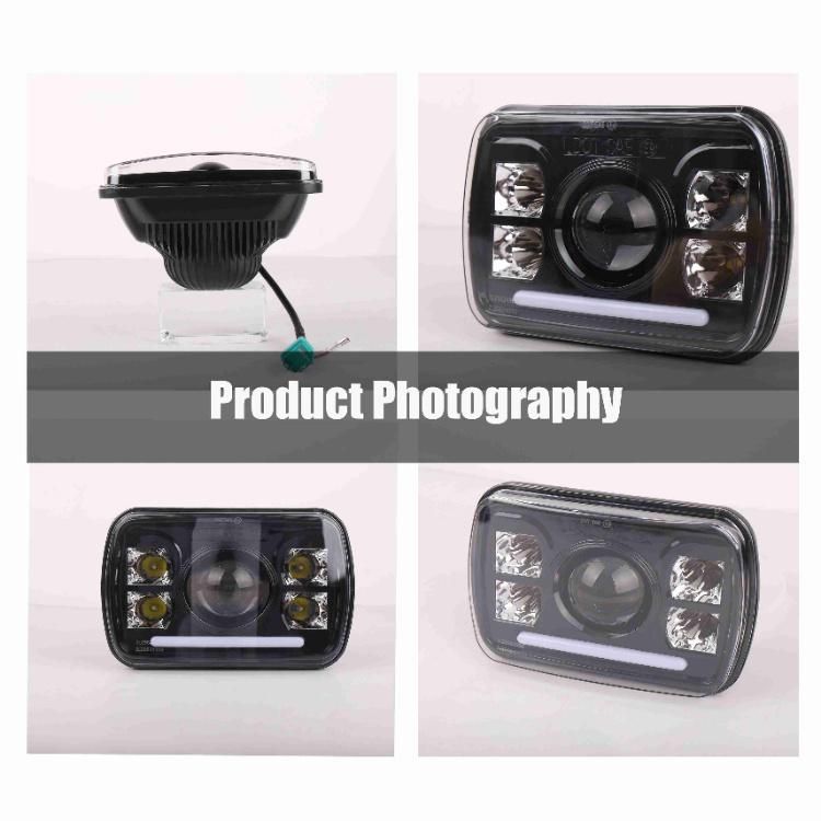Jeep Truck 60W 7X6 Inch LED Headlight Replacement with White DRL for 5X7 Square Rectangular Sealed Beam LED Headlight Assembly Car LED