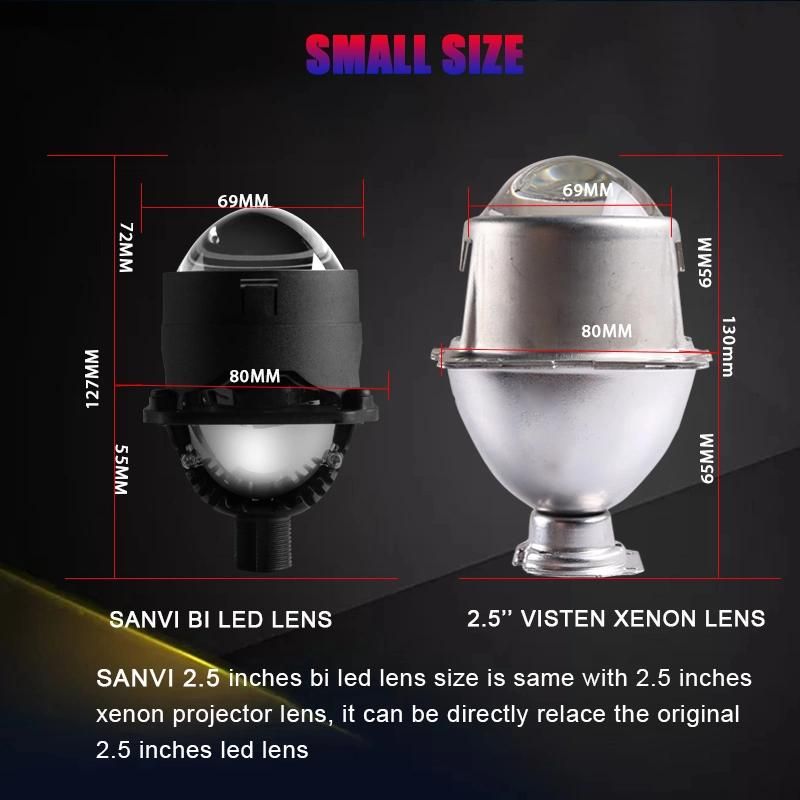 Sanvi 12V 40W 6000K High Low Beam Headlight 2.5 3.0 Inch Bulb Bi LED Projector Lens Headlamp for Car H4 H7 9005 LED Light Bulbs Factory Supplier