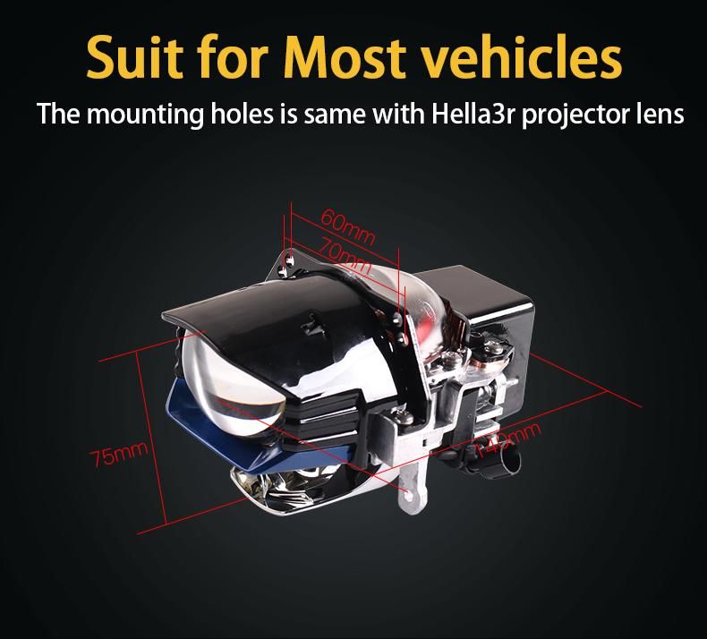 Sanvi Car 12V 37W 6000K Lk8 Plug and Play 3 Inch Bi LED Laser Projector Glass Lens Headlight Headdlamp Auto Truck Motorcycle Factory Supplier
