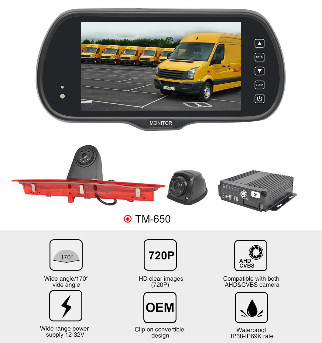 12V DVR Car Rear View Mirror Monitor Brake Light Camera System for Van Truck Vehicle