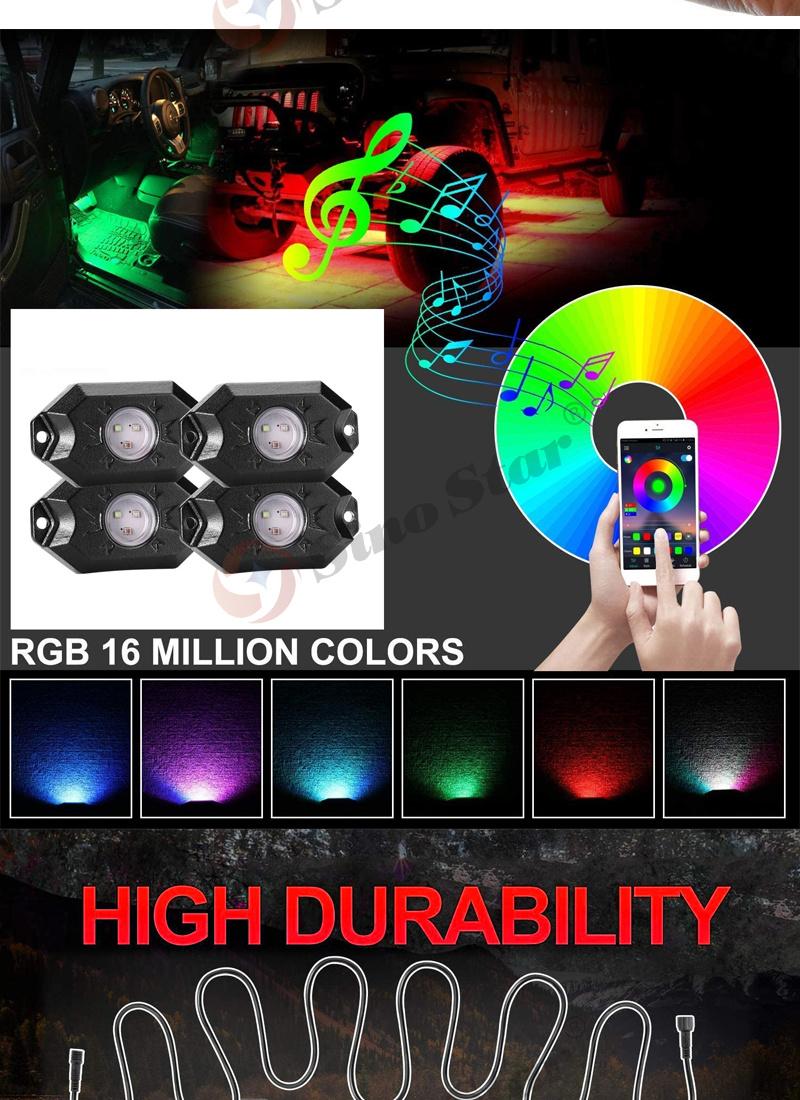 Ss731435 Car RGB LED Rock Light 3600 Lumens/ 12PCS CREE RGB Chips Die-Cast Aluminum Housing