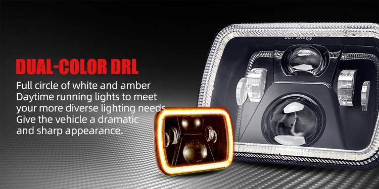 E9 DOT SAE Approved Rectangle Square H6054 5054 6X7 Inch Hi/Lo White DRL Amber Turn Signal Sealed Beam 5X7 LED Headlights