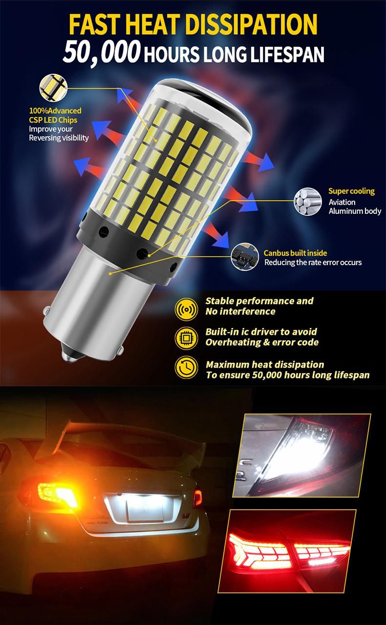 1156 1157 Brake Light 7440 7443 3157 Turn Sign Light 144SMD 3014 LED Canbus Reverse Light Bulb for Car