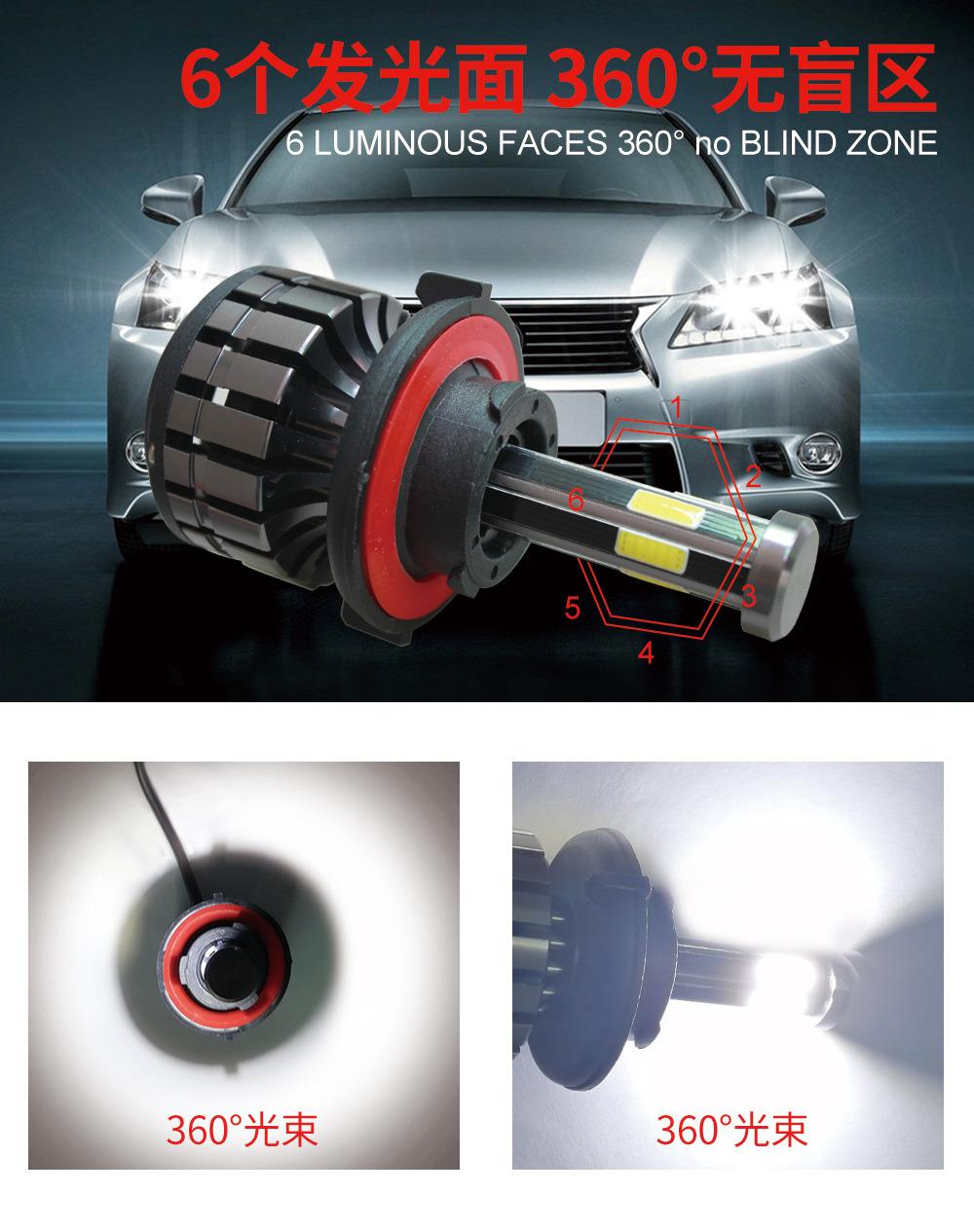 Car LED Lamp Head Six-Sided Illumination 36W H1 H7 H11 9005 9012 Headlights Super Bright White 6000lm 12V 24V Car Lighting Bulb